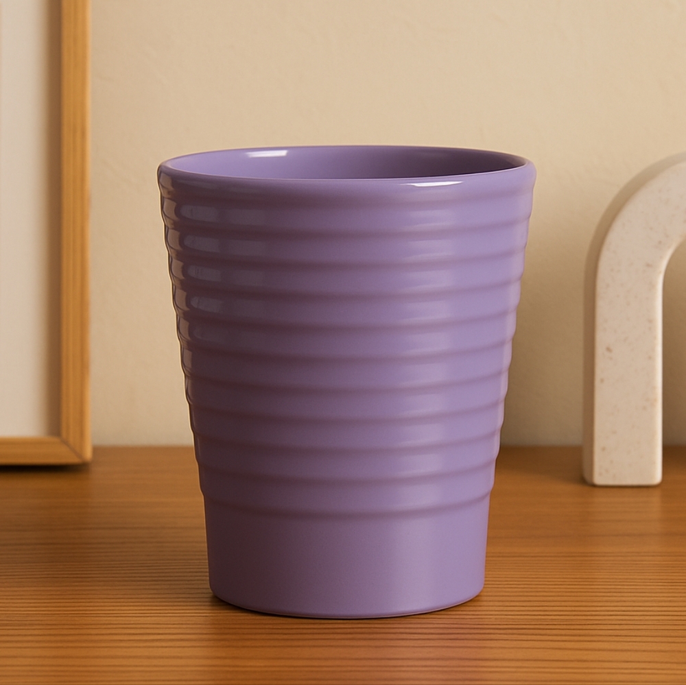 Vintage German Ribbed Ceramic Vase – Lavender Mid-Century Modern Form